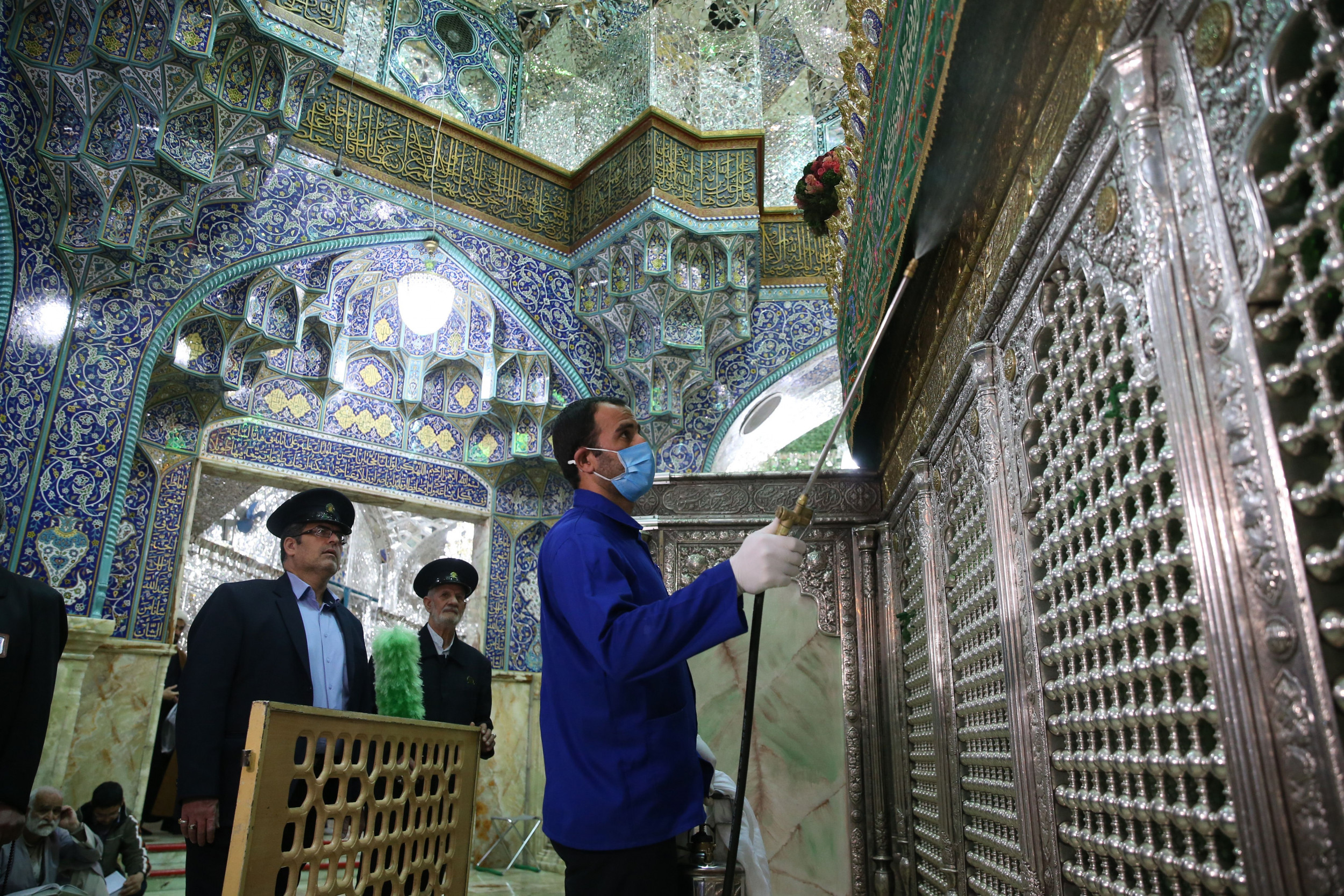 disinfecting mosques in Qom, Iran